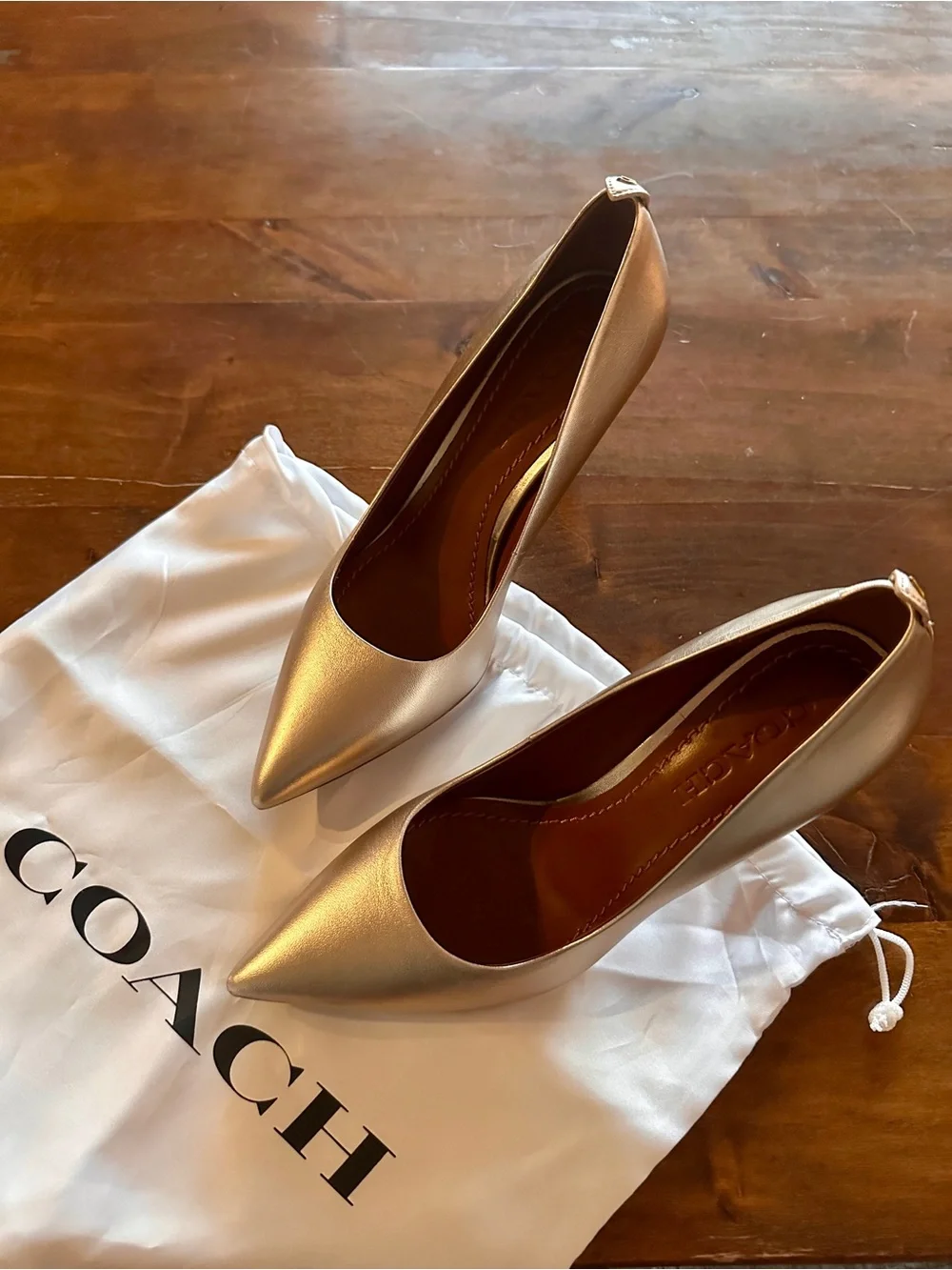 Coach Metallic Gold Pointed Toe Stiletto Pumps